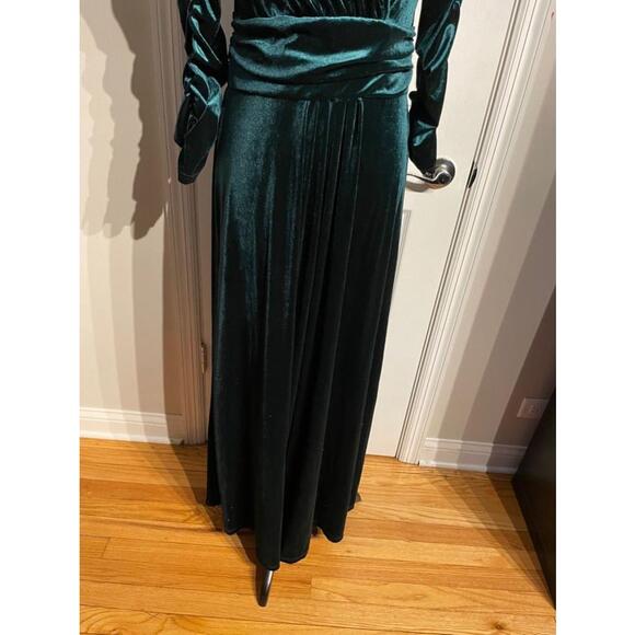 Velvet Velour Emerald Draped Flare Long Sleeve Evening Gown wrap holiday costume - Picture 3 of 8